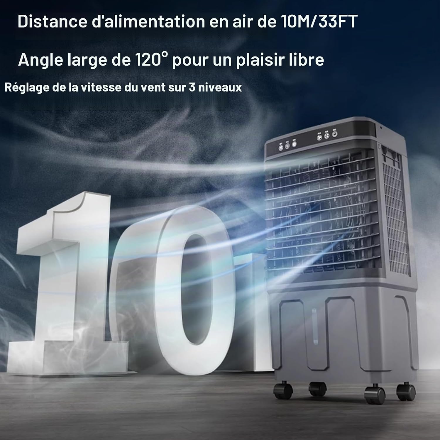 GENERIC Climatiseur Portable, Refroidisseur De Marais Sans Fenêtre Avec Réservoir D'eau De 37 Litres, 4 Blocs De Glace, Télécommande, Minuterie De 12 Heures, 3 Vitesses Pour Un Usage Domestique Et Commercial