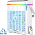  Climatiseur Portable, Réservoir D'eau De 1 134 G, 3 Vitesses Du Vent Et 3 Brume Froide, Minuterie De 1 à 3 Heures Et 7 Lumières LED, Petit Climatiseur Personnel Portable Pour Chambre/bureau