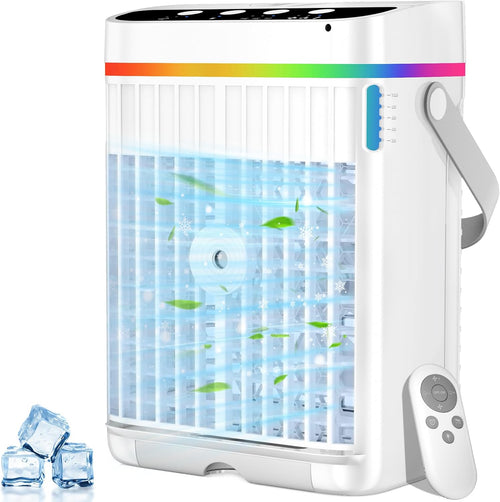  Climatiseur Portable, Réservoir D'eau De 1 134 G, 3 Vitesses Du Vent Et 3 Brume Froide, Minuterie De 1 à 3 Heures Et 7 Lumières LED, Petit Climatiseur Personnel Portable Pour Chambre/bureau