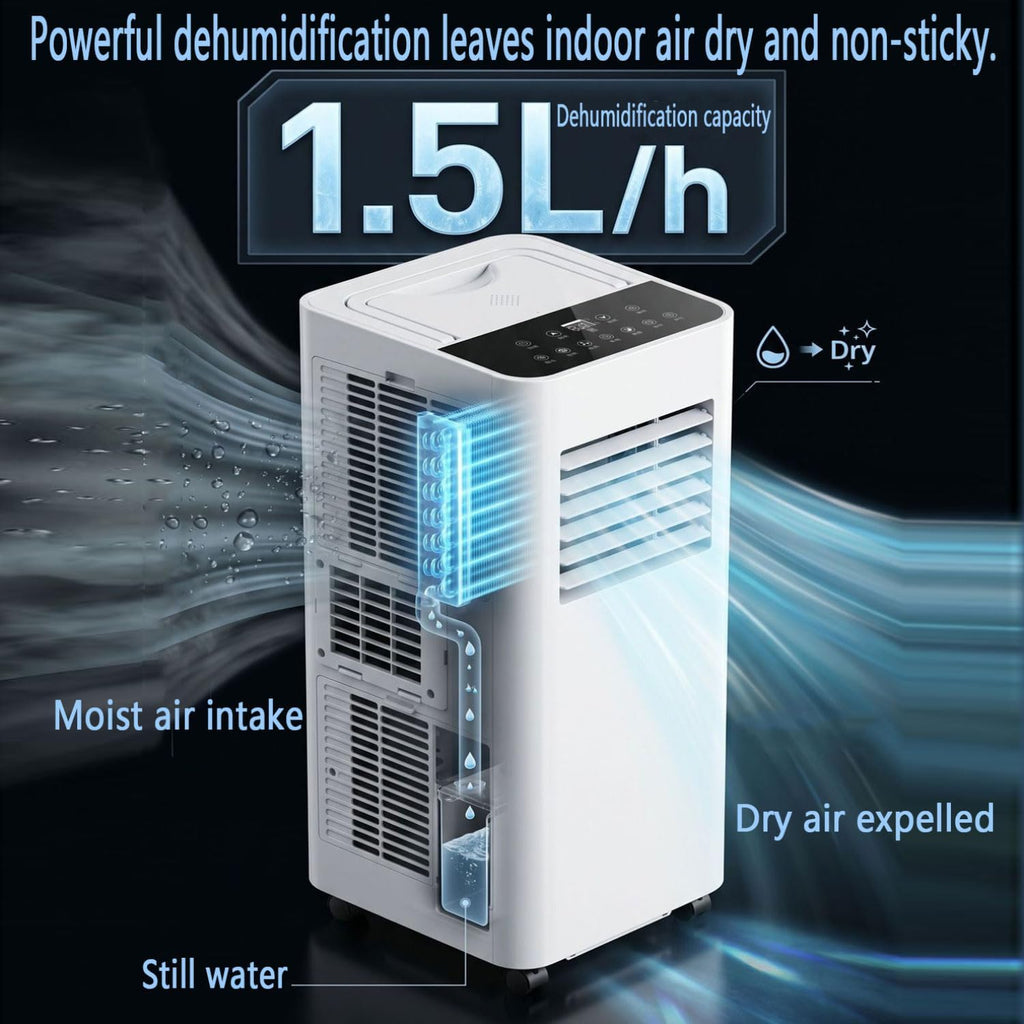  Climatiseur Portable 7000 BTU Pour Les Chambres Jusqu'à 300 Sq.ft, Unité De Climatisation Intelligente Avec Télécommande, Refroidissement Rapide, Déshumidificateur, Mode De Sommeil Silencieux, Kit De