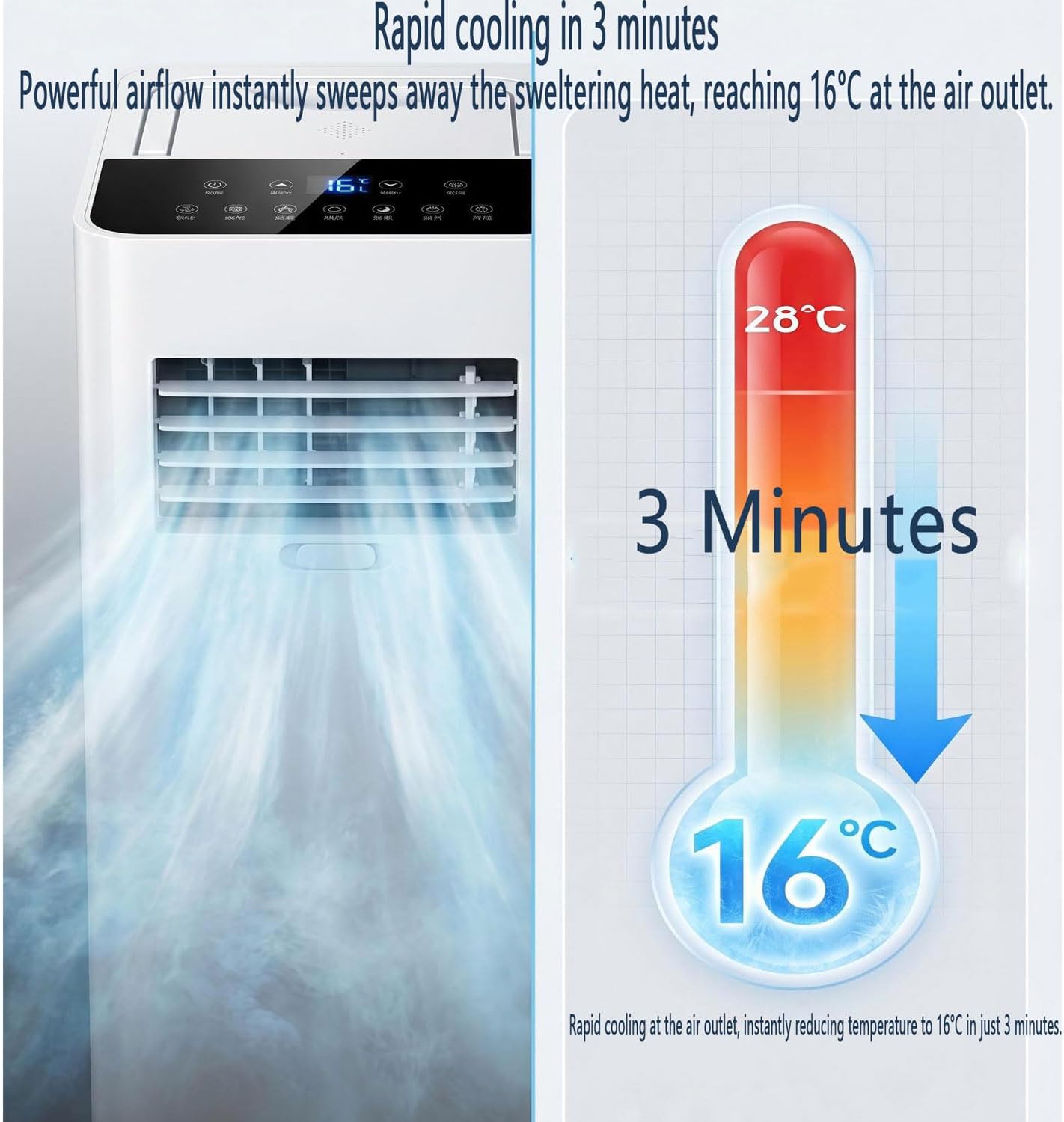 GENERIC Climatiseur Portable De 7 000 BTU, Unité CA Ultra Silencieuse De 30 DB Pour Rafraîchir Les Pièces Jusqu'à 300 M², Ventilateur à 3 Vitesses Avec Déshumidificateur, Mode Veille Et Minuterie