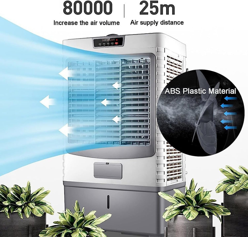  Industrial Evaporative Air Cooler With 120° Oscillation, 50L Water Tank, 3 Speeds & 6 Ice Packs For Large Rooms, Patios, Garages
