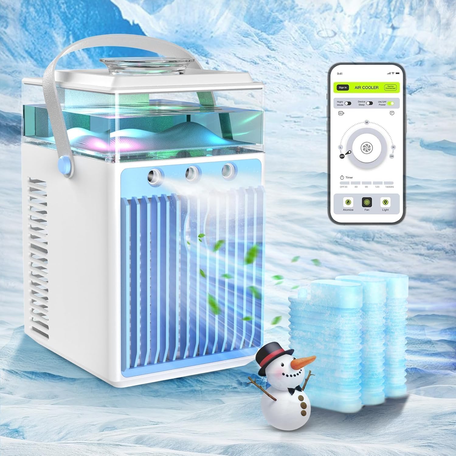  Climatiseurs Portables, Mini Climatiseur 5 En 1 Avec Ventilateur AC à 3 Vitesses & 3 Modes De Pulvérisation & Contrôle Par Application & Minuteries, Refroidisseur D'air évaporatif Silencieux à