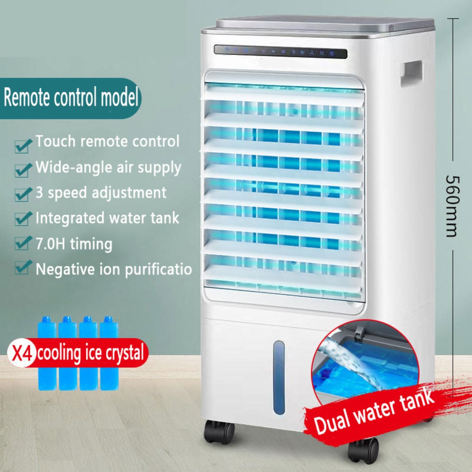 GENERIC Climatiseur Portable 3-IN-1 Ultra-Quiet Design Portable AC Unit Ventilateur De Refroidissement Avec 3 Vitesses 60°Auto Oscillation 7H Timer 4 Ice Box Refroidisseur D'air évaporatif Pour Home Bureau Ch