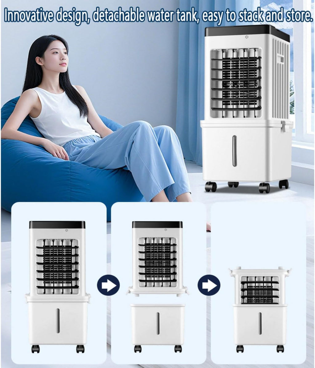 GENERIC Refroidisseur D'air Portable à évaporation Avec Oscillation à 90°, 4 Blocs De Glace, Télécommande, 3 Modes, 3 Vitesses Et Minuterie De 7,5 H Pour La Maison Et Le Bureau