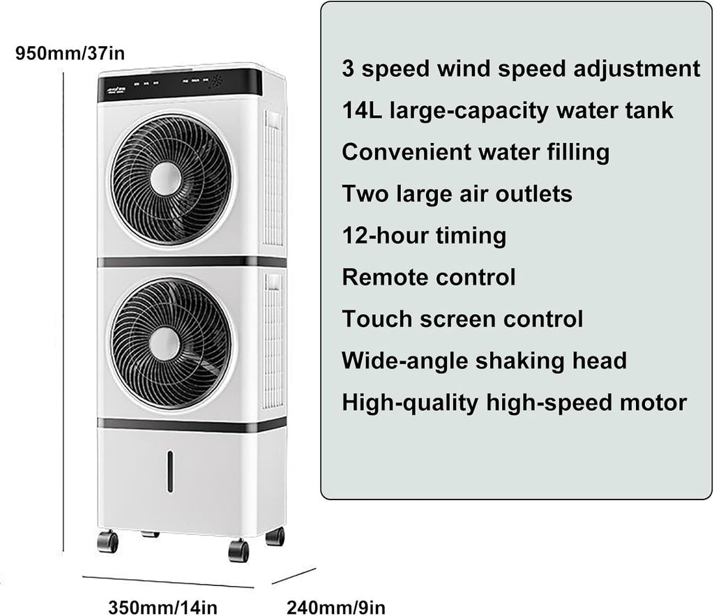  Refroidisseur D'air Par évaporation, Réservoir De 14 L, 3 Vitesses, Oscillation Automatique, Minuterie 12 H, Télécommande, Rafraîchisseur D'air Portable Pour La Maison
