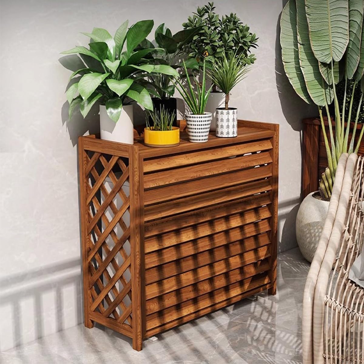  Housse De Climatiseur D'extérieur En Bois Massif Anti-corrosion élégante Pour Unités De Climatisation, Parfaite Pour Le Rangement Et La Protection Des Plantes