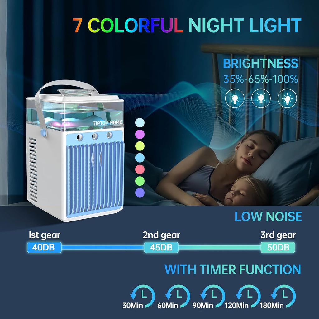  Climatiseurs Portables, Mini Climatiseur 5 En 1 Avec Ventilateur AC à 3 Vitesses & 3 Modes De Pulvérisation & Contrôle Par Application & Minuteries, Refroidisseur D'air évaporatif Silencieux à