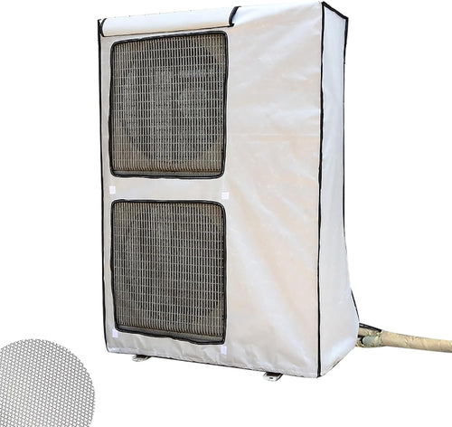  Cache Climatiseur Exterieur Housse De Protection Pour Climatiseur Central Extérieur, Double Couche Épaisse Fenêtre, Caisson Anti Bruit Pompe à Chaleur, Toutes Saisons(White,L 100cm X H 145cm X D 42cm)