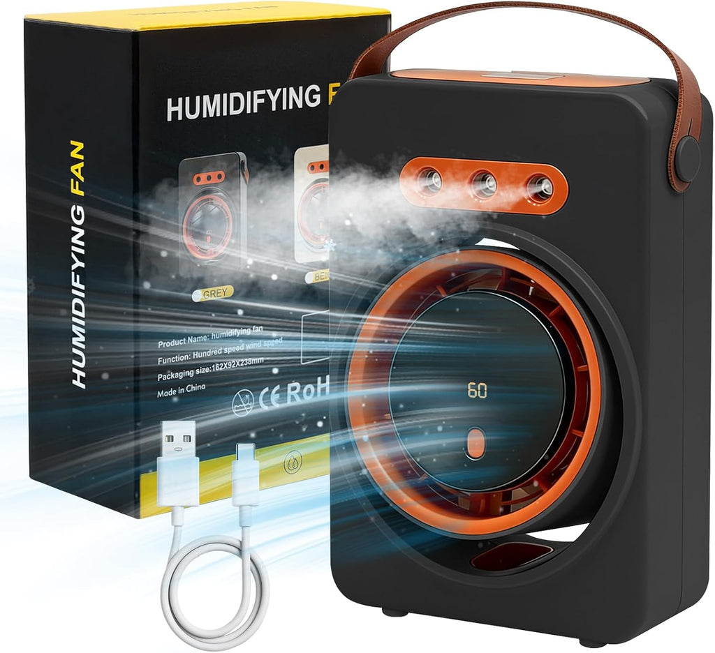  Ventilateur Climatiseur Silencieux Portable,Ventilateur Brumisateur Avec 5 Vitesses Et Minuterie, Ventilateur Bureau Rechargeable Usb Pour Maison,Voiture,Camping