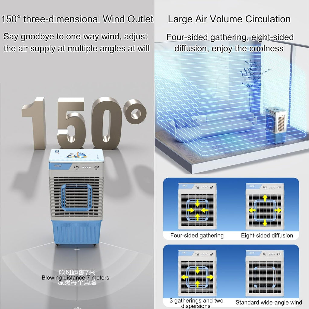GENERIC 3 En 1 Refroidisseur D'air évaporatif, Ventilateur De Refroidissement De Marais De 30L Avec Des Boîtes à Glace, Réglages à 3 Vitesses, Sortie Oscillante 150 ° Pour Garage, Atelier, Refroidissement De