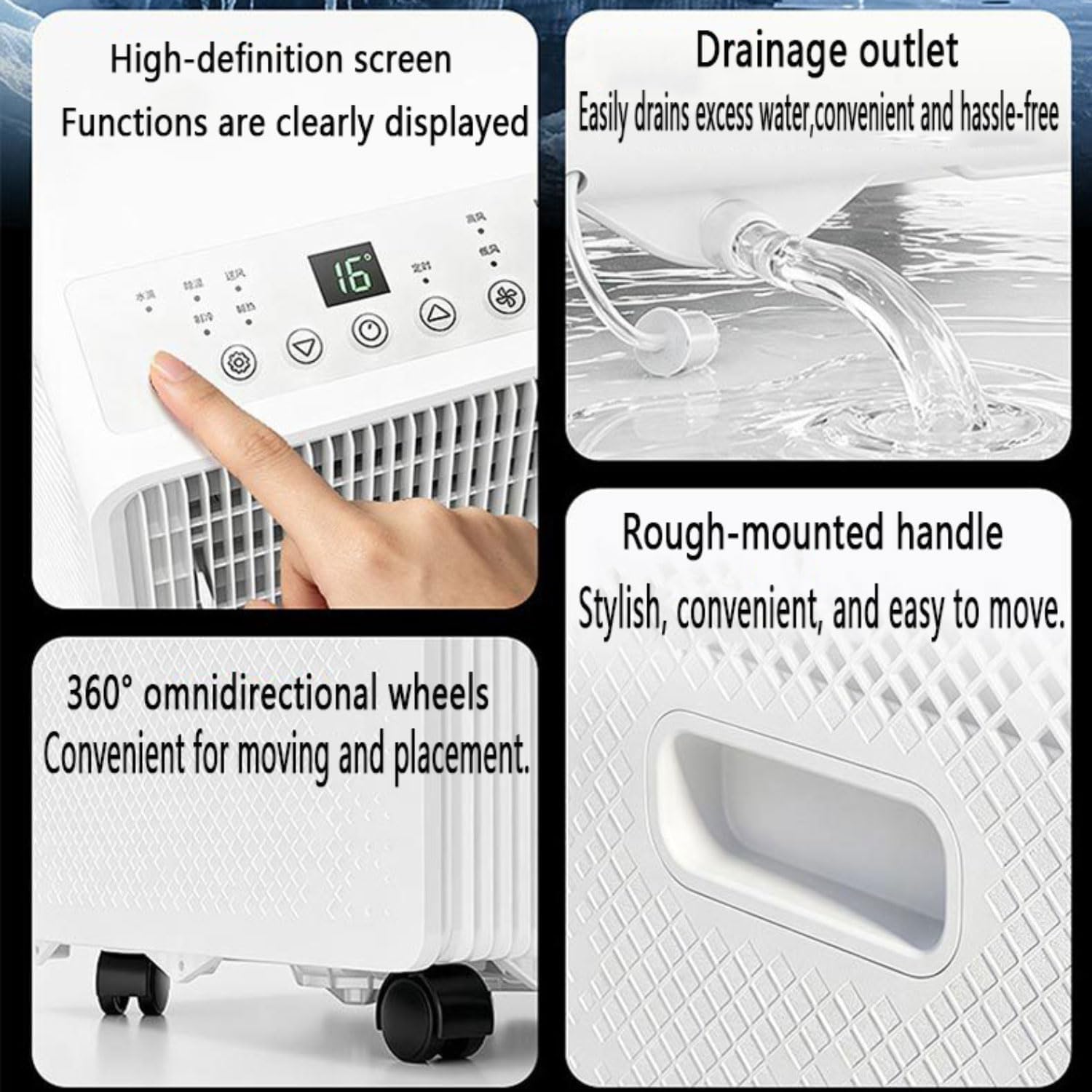  Unité De Climatisation Portable Intelligente, 8000 BTU Refroidissement Silencieux Et Déshumidificateur Pour Les Chambres De 300 Pieds Carrés, Télécommande Avec Minuterie 24h, Roues à Mouvement Facile,