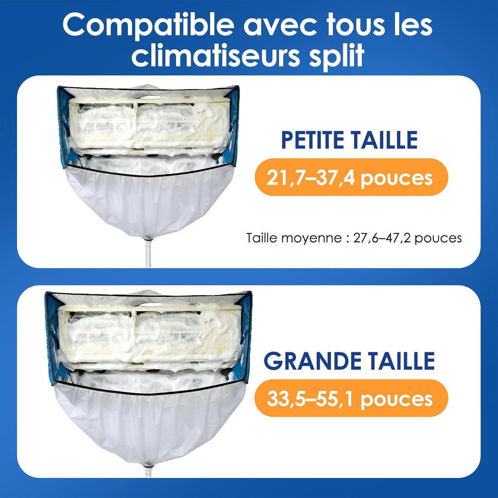  Kit Entretien Climatisation, Kit De Nettoyage Climatisation Split Pour Climatiseur, Bache Nettoyage Clim Avec Parois Latérales Renforcées (Bleu Et Blanc Transparent, Type A)