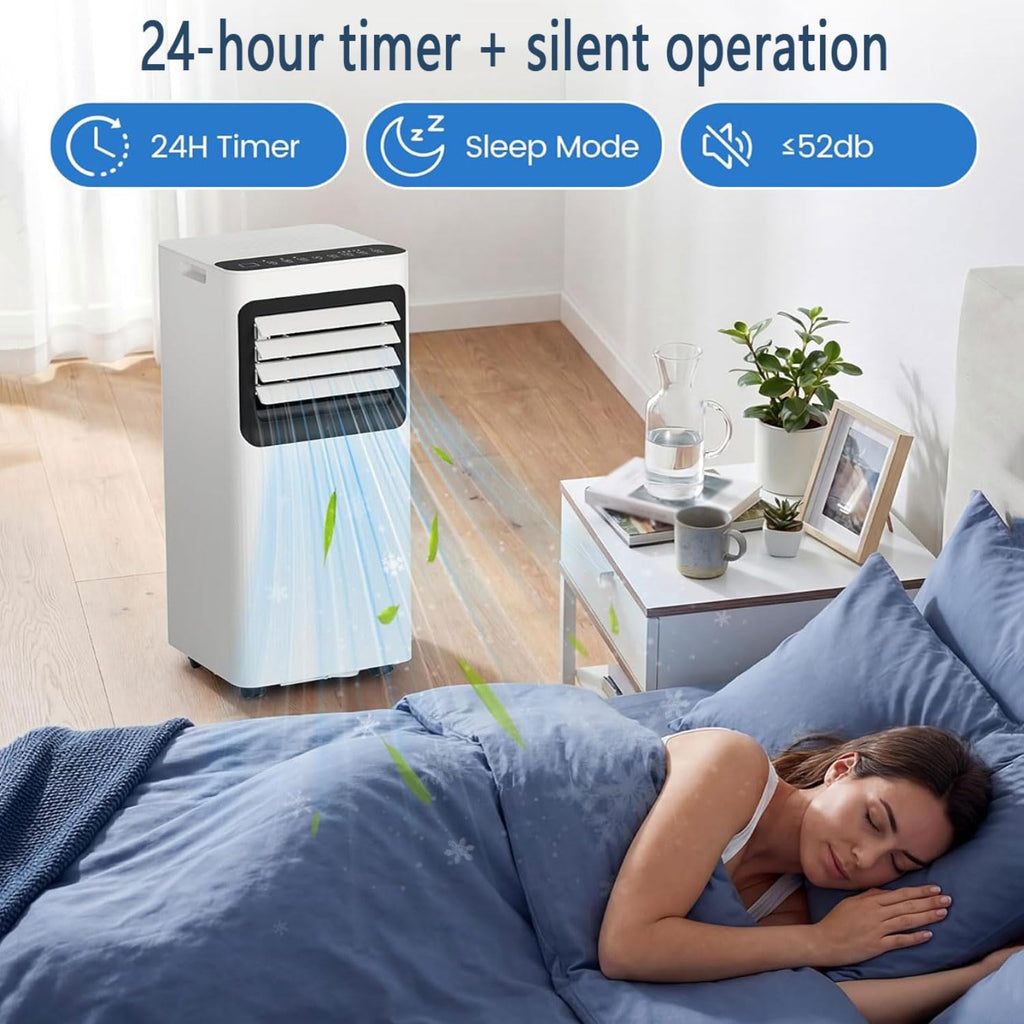  Climatiseur Portable, Unité Intelligente Intelligente Avec Déshumidificateur Cool Et Modes Ventilateur Pour La Pièce Jusqu'à 350 Sq.ft, Télécommande, Minuterie 24 Heures, Kit D'installation Inclus