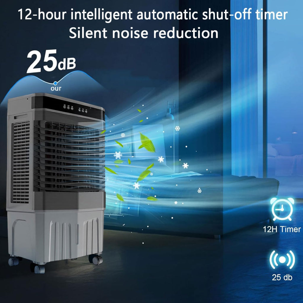 GENERIC Refroidisseur D'air évaporatif Portable Avec Télécommande, 3 Vitesses Et Modes, 12H Minuterie, 4 Packs De Glace, Oscillation à 120 °, Ventilateur De Refroidissement Silencieux Pour Le Garage De Maison
