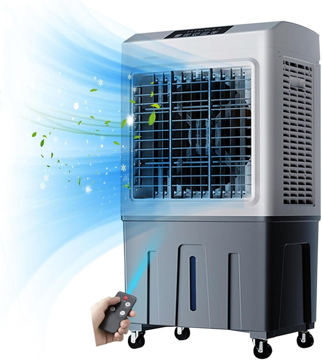  Refroidisseur D'air Industriel Par évaporation Avec 4 Roues Universelles, Réservoir D'eau De 60 L, Oscillation à 120 °, 3 Vitesses, Refroidissement Jusqu'à 90 M²