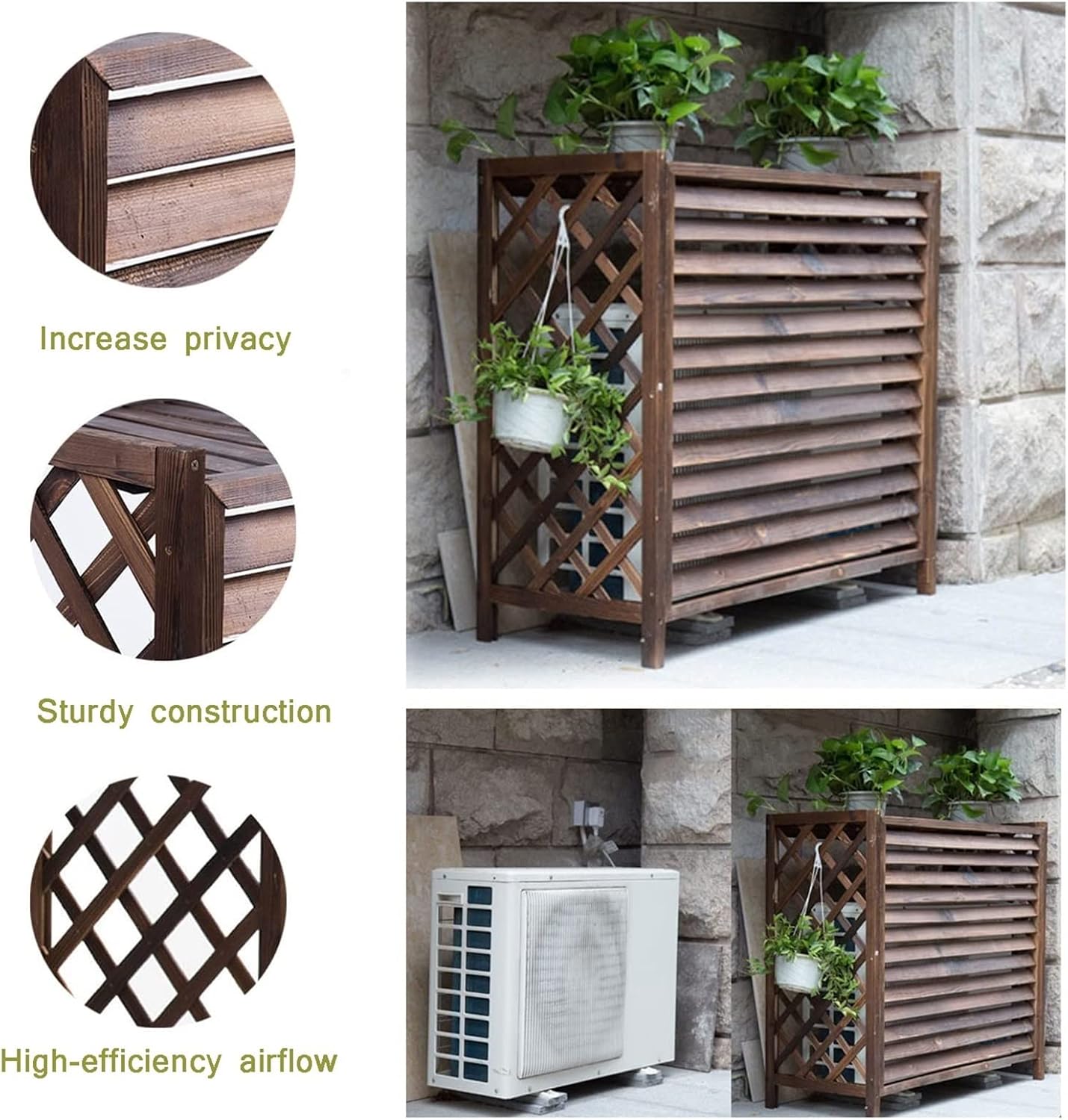  Clôture Extérieure En Bois Massif Pour Climatiseur - Séparateur D'espace - Grille De Protection Pour Unités AC Et Pompes à Chaleur - Élégant Et Polyvalent.