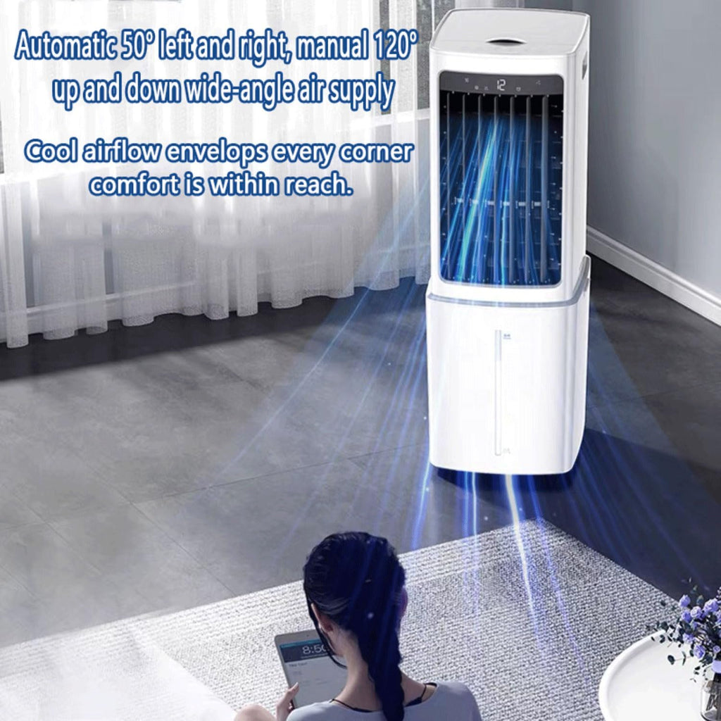 GENERIC Ventilateur De Refroidisseur D'air évaporatif De Climatiseur Portable 11L Avec 3 Vitesses Et 90 °Oscillation 35dB Ventilateur De Refroidissement Silencieux Espace-Sauvage 70W Ventilateur Avec Roues Re