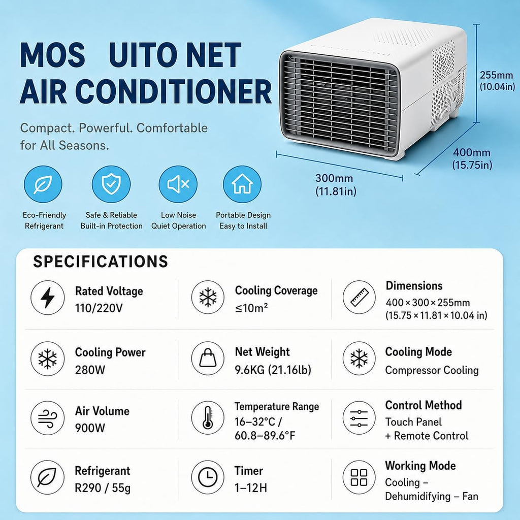  Climatiseur Mobile 2700 BTU, 280 W Basse Consommation | Vrai Compresseur Sans Eau Ni Glace, Refroidissement Rapide, Bruit 45 DB Et Format Compact Pour Dortoir, Bureau Et Caravane