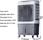  Refroidisseur D'air Par Évaporation, Air Conditioner Oscillation à 120°, Climatiseur 3 Vitesses, Pour Terrasse, Garage, Usage Commercial