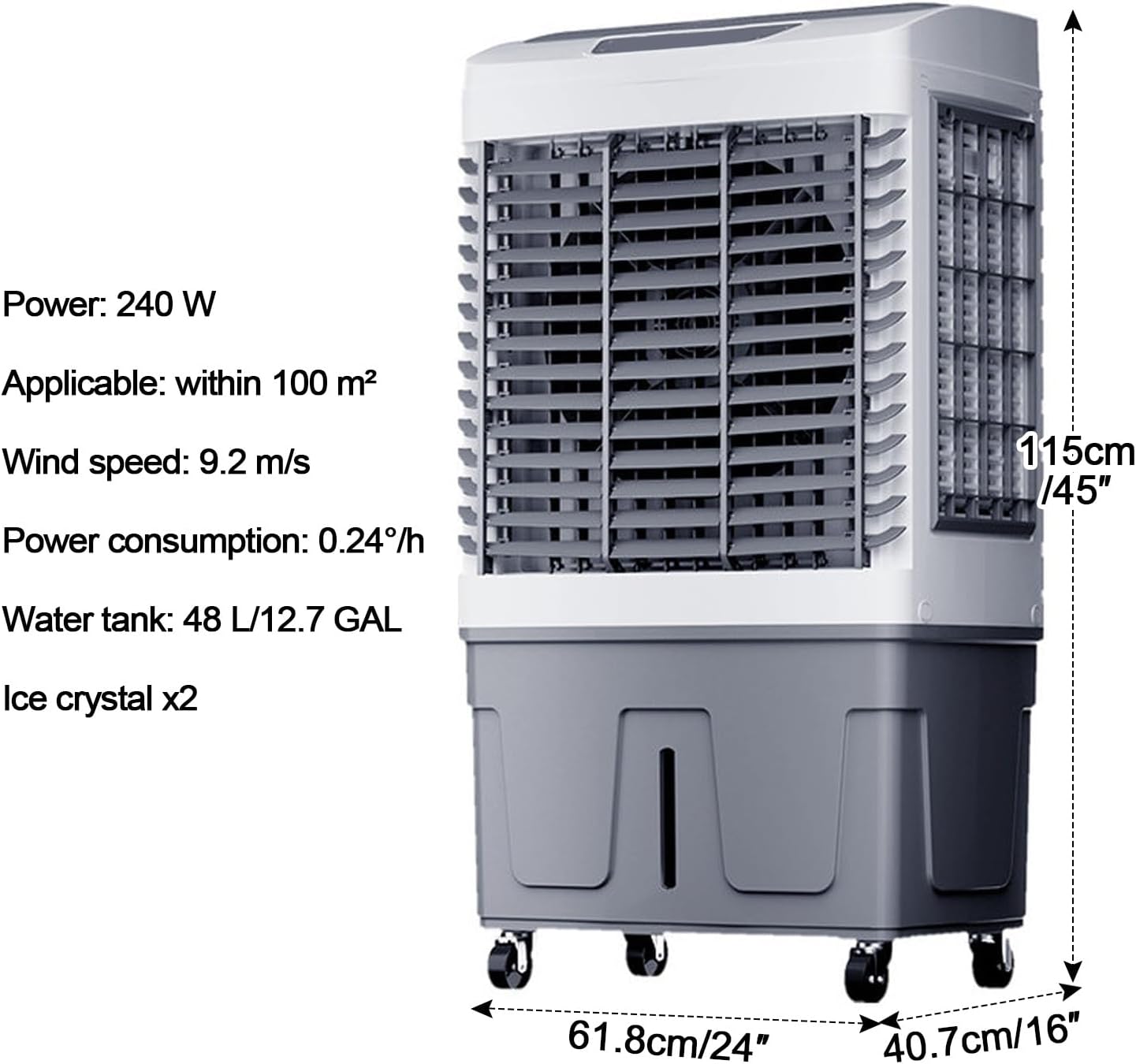  Refroidisseur D'air Par Évaporation, Air Conditioner Oscillation à 120°, Climatiseur 3 Vitesses, Pour Terrasse, Garage, Usage Commercial