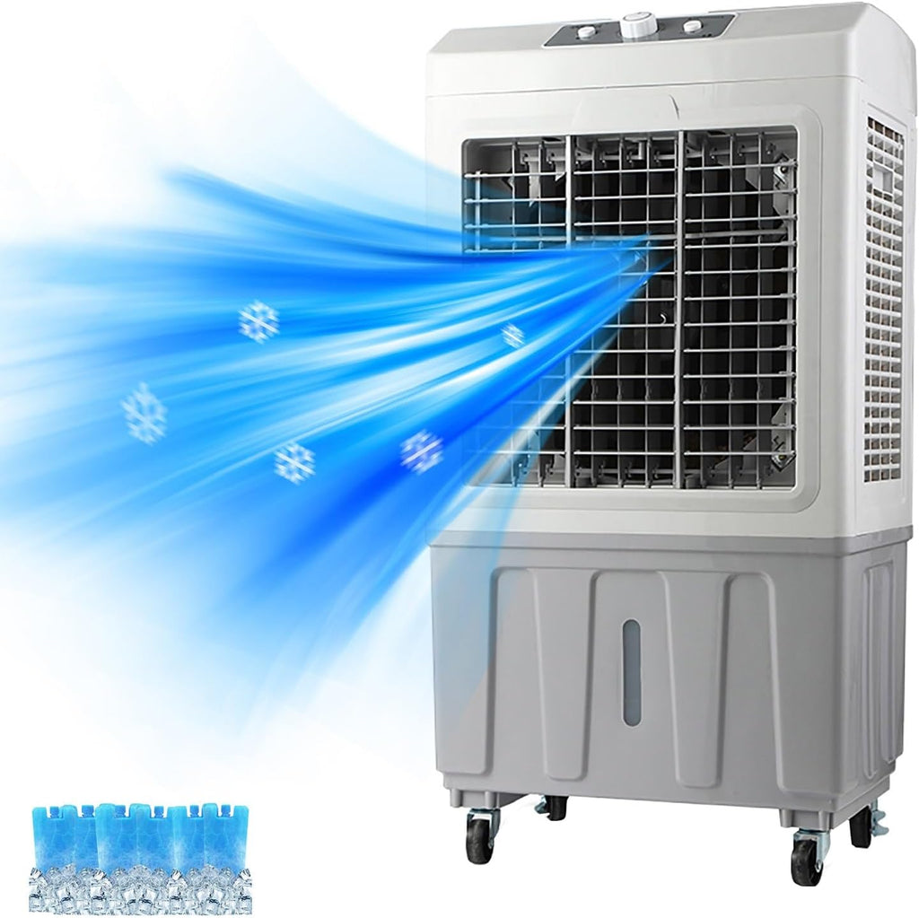  Refroidisseur D'air Industriel Par évaporation Avec 4 Roues Universelles, Réservoir D'eau De 60 L, Oscillation à 120 °, 3 Vitesses, Refroidissement Jusqu'à 90 M²