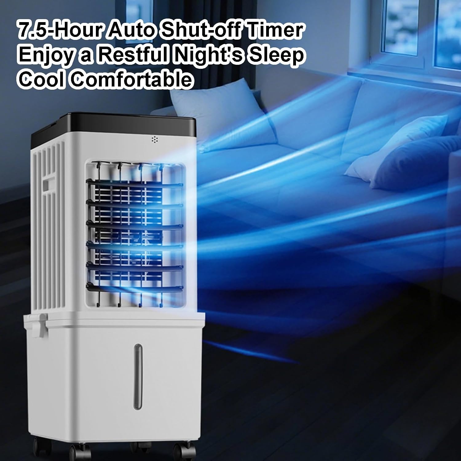  Refroidisseur D'air Par évaporation Avec Grand Réservoir De 15 L, Oscillation à 80 °, Minuterie 24 Heures, Télécommande, Débit D'air élevé, Faible Bruit, Fonction Brume Et Humidificateur