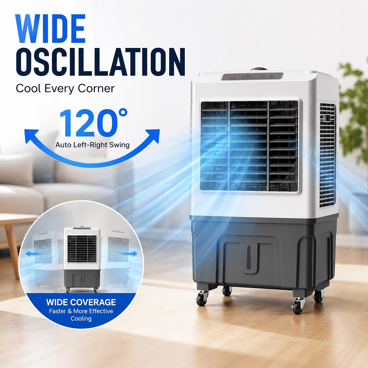  Rafraîchisseurs D'air Par Évaporation Avec Réservoir D'eau 50 L/55 L, Climatiseurs Portables, 3 Vitesses Avec Oscillation, Télécommande, Minuterie 7 Heures, 4 Blocs De Glace(88 * 50 * 37cm)