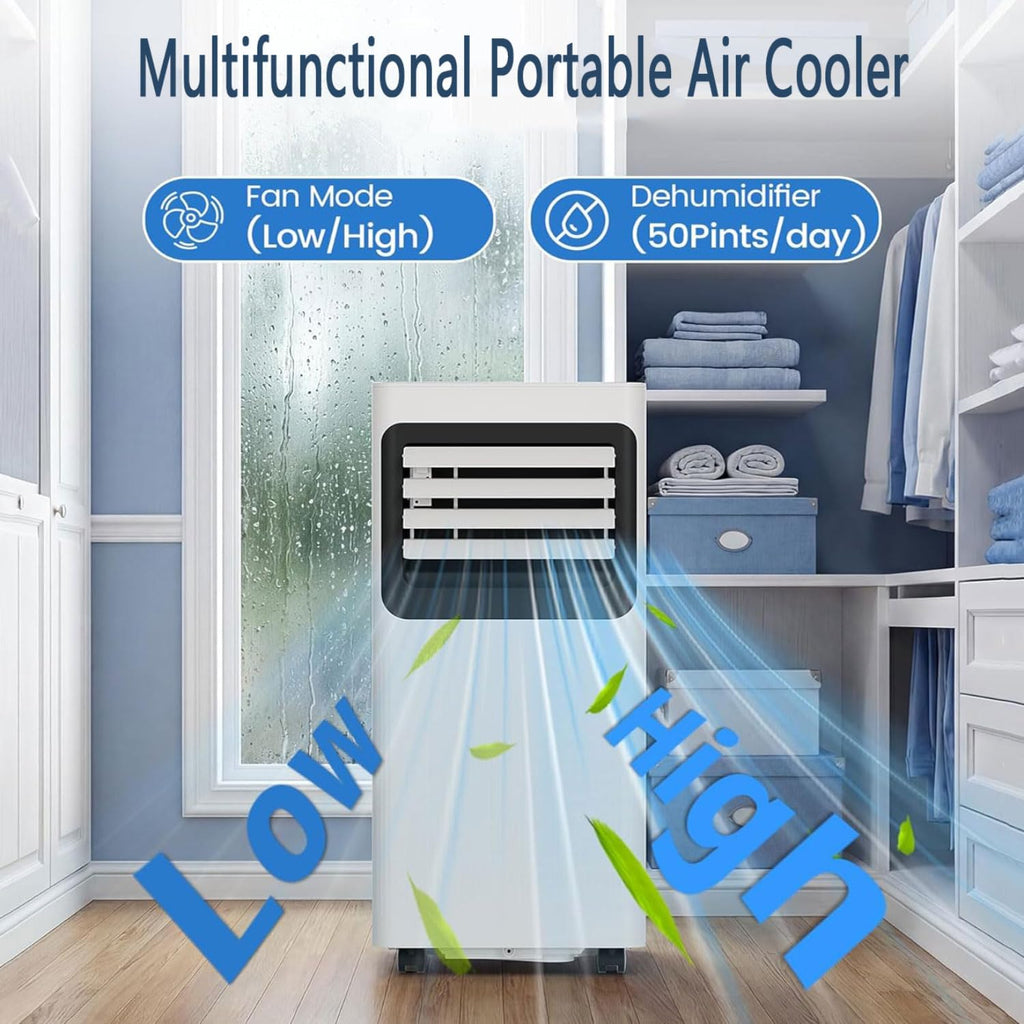  Climatiseur Portable, Unité Intelligente Intelligente Avec Déshumidificateur Cool Et Modes Ventilateur Pour La Pièce Jusqu'à 350 Sq.ft, Télécommande, Minuterie 24 Heures, Kit D'installation Inclus