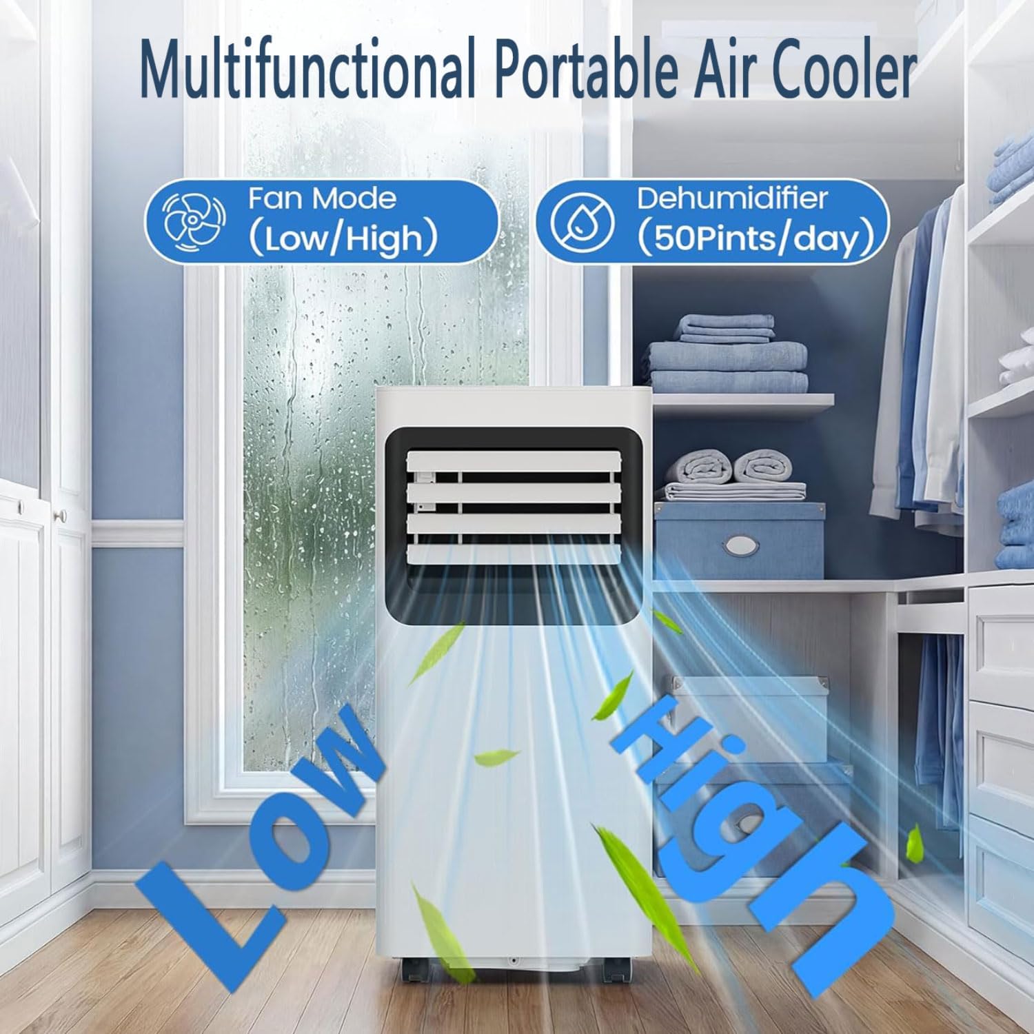 GENERIC Climatiseur Portable Pour Pièces Jusqu'à 30 M², Unité AC Silencieuse Avec Télécommande, écran LED, Minuterie 24 Heures, Mode Veille, Kit De Fenêtre Pour Chambre à Coucher Ou Bureau