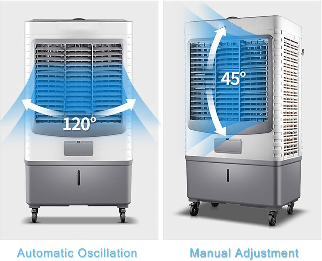  Refroidisseur D'air Par évaporation Commercial, Grand Réservoir D'eau Et Flux D'air Puissant Pour Les Grands Espaces, Télécommande, Oscillation Automatique à 3 Vitesses, Minuterie De 7,5 H