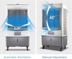  Refroidisseur D'air Par évaporation Commercial, Grand Réservoir D'eau Et Flux D'air Puissant Pour Les Grands Espaces, Télécommande, Oscillation Automatique à 3 Vitesses, Minuterie De 7,5 H