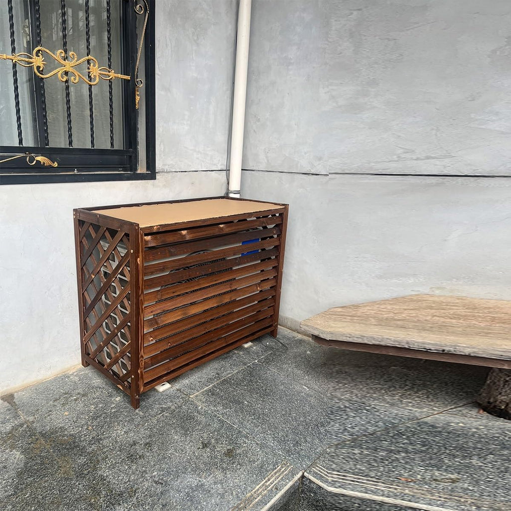  Housse De Climatiseur D'extérieur En Bois Massif Anti-corrosion élégante Pour Unités De Climatisation, Parfaite Pour Le Rangement Et La Protection Des Plantes