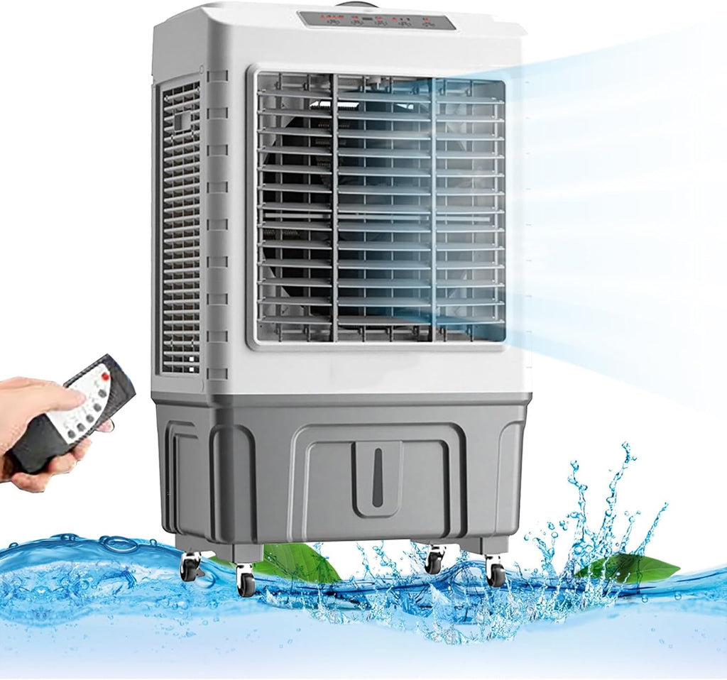  Rafraîchisseurs D'air Par Évaporation Avec Réservoir D'eau 50 L/55 L, Climatiseurs Portables, 3 Vitesses Avec Oscillation, Télécommande, Minuterie 7 Heures, 4 Blocs De Glace(88 * 50 * 37cm)