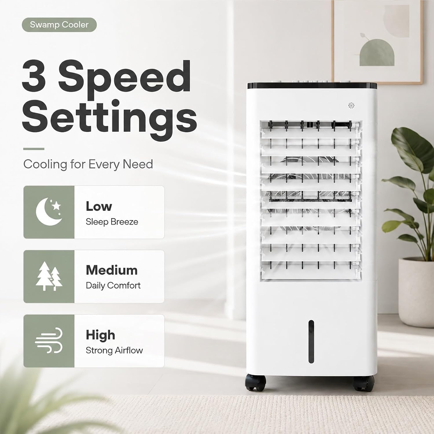  Rafraîchisseur D'air Par évaporation Mobile Avec 3 Modes De Refroidissement Réglables, Rafraîchisseur D'air Par évaporation Portable Avec Réservoir à Remplissage Par Le Haut