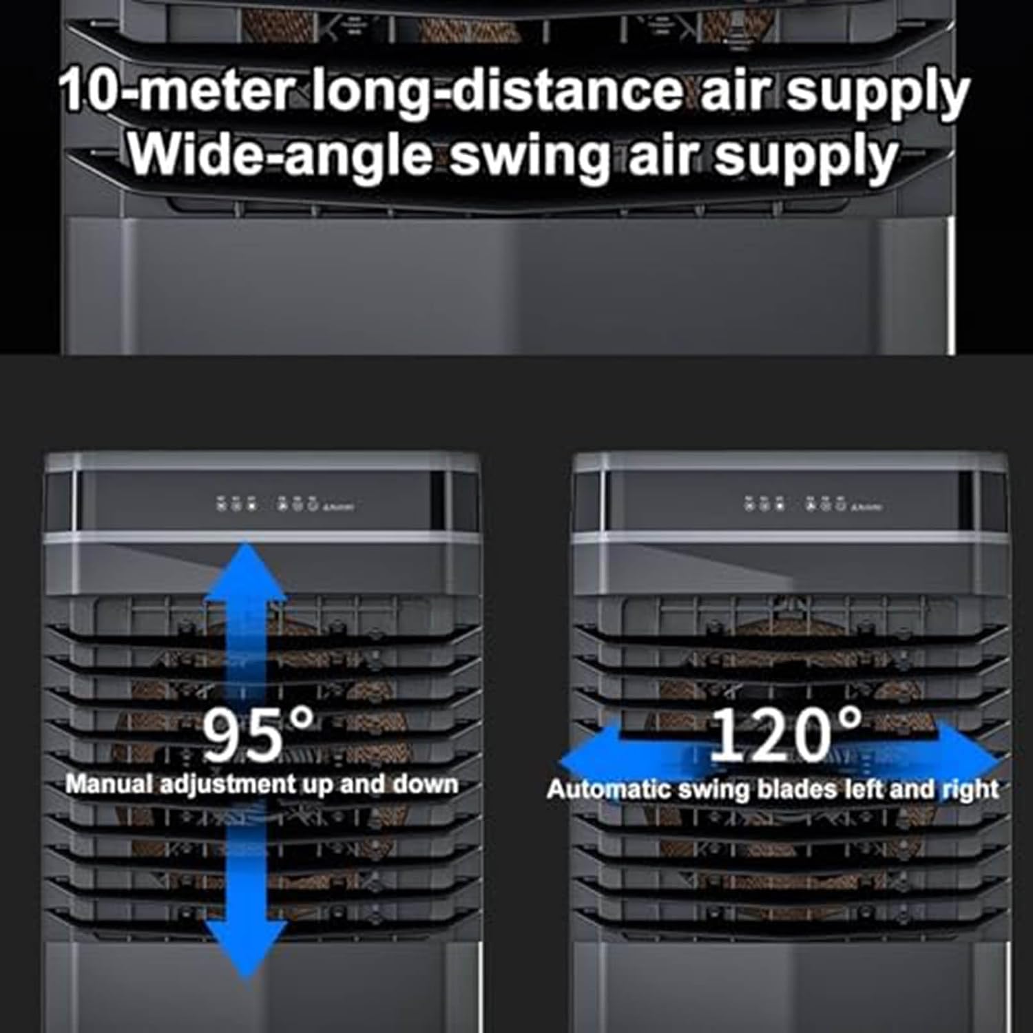  Ventilateur Rafraîchisseur D'air Par évaporation, Portable, à 3 Vitesses Et Avec Compartiment à Glace, Réservoir D'eau De 40/45/50 L, Idéal Pour Les Grandes Pièces Et Une Utilisation En Extérieur.