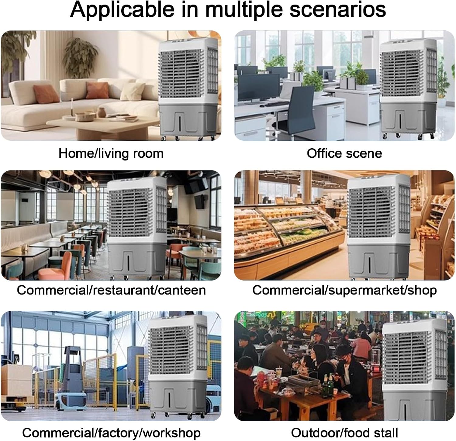  Refroidisseur D'air Par Évaporation, Air Conditioner Oscillation à 120°, Climatiseur 3 Vitesses, Pour Terrasse, Garage, Usage Commercial
