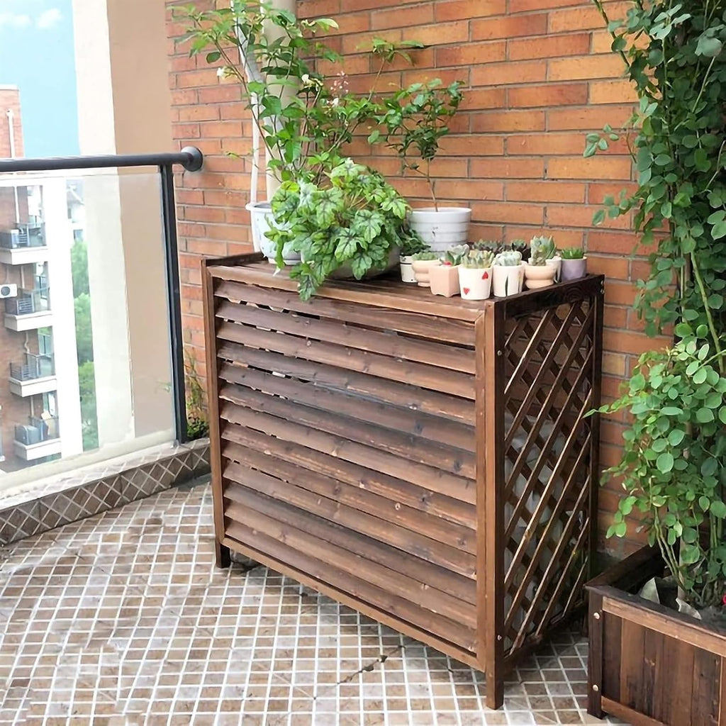 GENERIC Housse De Protection En Bois Massif Pour Climatiseur D'extérieur Avec Stores Et Grille Multifonctionnelle Pour Balcon Et Support De Fleurs, Facile à Assembler, Durable Et élégante Pour Une Utilisation