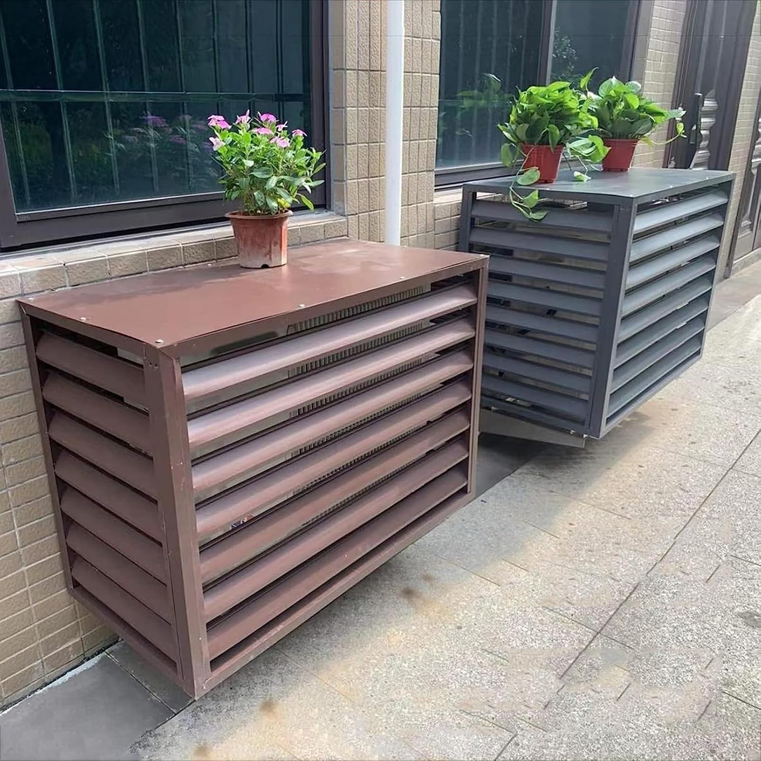 GENERIC Housse De Protection Pour Climatiseur Extérieur Et Clôture D'intimité Décorative Pour Plantes, étagère De Rangement, Grilles De Protection (marron, 100 X 50 X 70 Cm)
