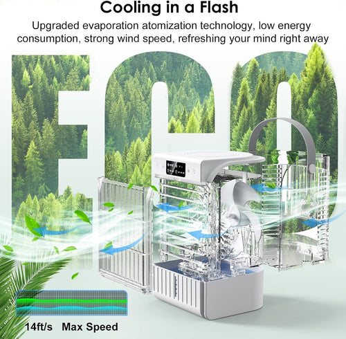  Climatiseur Portable, Refroidisseur D'air Portable De 1500 Ml, 4 Vitesses De Vent Et 2 Modes De Pulvérisation, Ventilateur De Refroidissement Personnel Avec Minuterie De 2 à 6 Heures Et Veilleuse 7