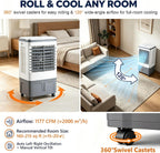 GENERIC Ventilateur Refroidisseur D'air Portable 3 En 1, Réservoir 20 L, Oscillation 120°, 4 Roues, 3 Réglages De Vitesse, Rideau D'eau, Sans Tuyau, 80 W, Comprend 2 Blocs De Glace, For Atelier