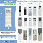  Wellclima WEC-HA1 Télécommande Pour Climatiseur Pour Haier, Pour HEC, Pour Candy, Plus Complète Que Les Universelles, Prête à L’Emploi Avec Fonctions Spéciales, Pour Inverter Et Pompe à Chaleur