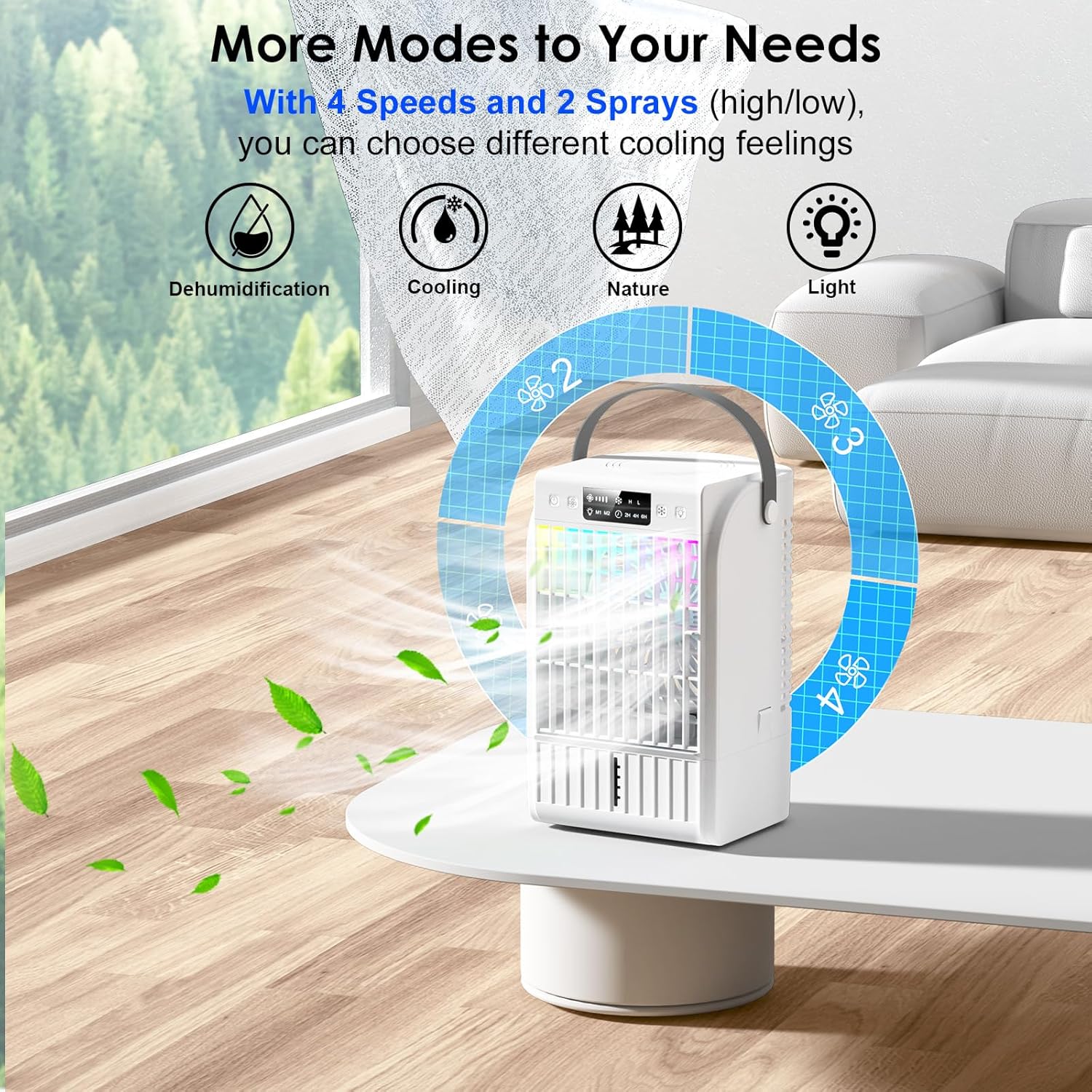  Climatiseur Portable, Refroidisseur D'air Portable De 1500 Ml, 4 Vitesses De Vent Et 2 Modes De Pulvérisation, Ventilateur De Refroidissement Personnel Avec Minuterie De 2 à 6 Heures Et Veilleuse 7