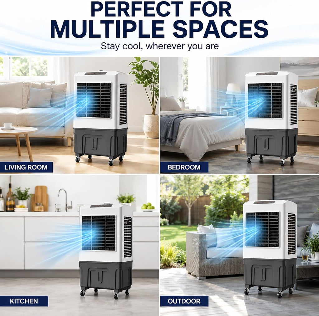  Rafraîchisseurs D'air Par Évaporation Avec Réservoir D'eau 50 L/55 L, Climatiseurs Portables, 3 Vitesses Avec Oscillation, Télécommande, Minuterie 7 Heures, 4 Blocs De Glace(88 * 50 * 37cm)