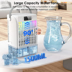  Climatiseur Portable, Refroidisseur D'air Portable De 1500 Ml, 4 Vitesses De Vent Et 2 Modes De Pulvérisation, Ventilateur De Refroidissement Personnel Avec Minuterie De 2 à 6 Heures Et Veilleuse 7