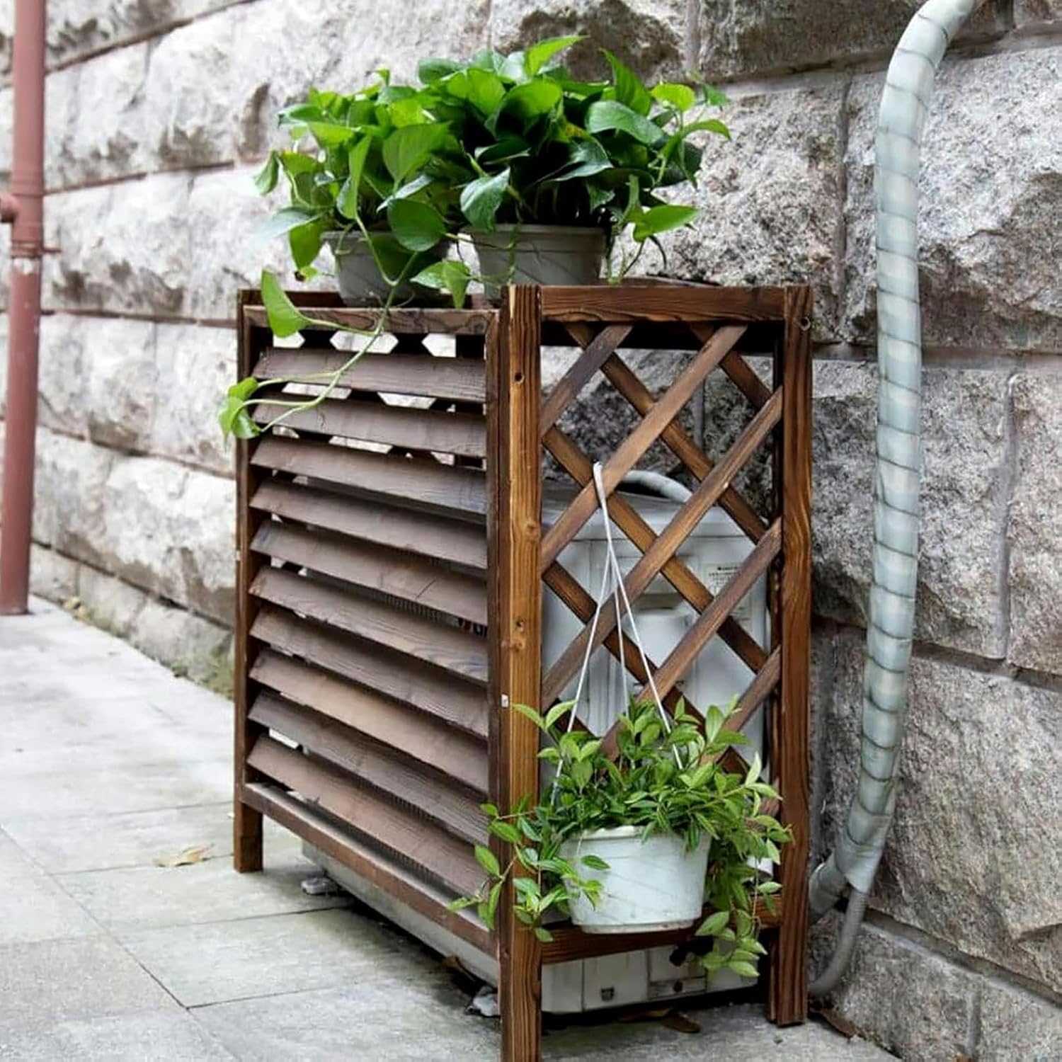 GENERIC Housse De Climatiseur D'extérieur En Bois Massif Et Clôture Décorative Pour Radiateur à Vapeur, Protection élégante Et Présentoir Pour Jardins