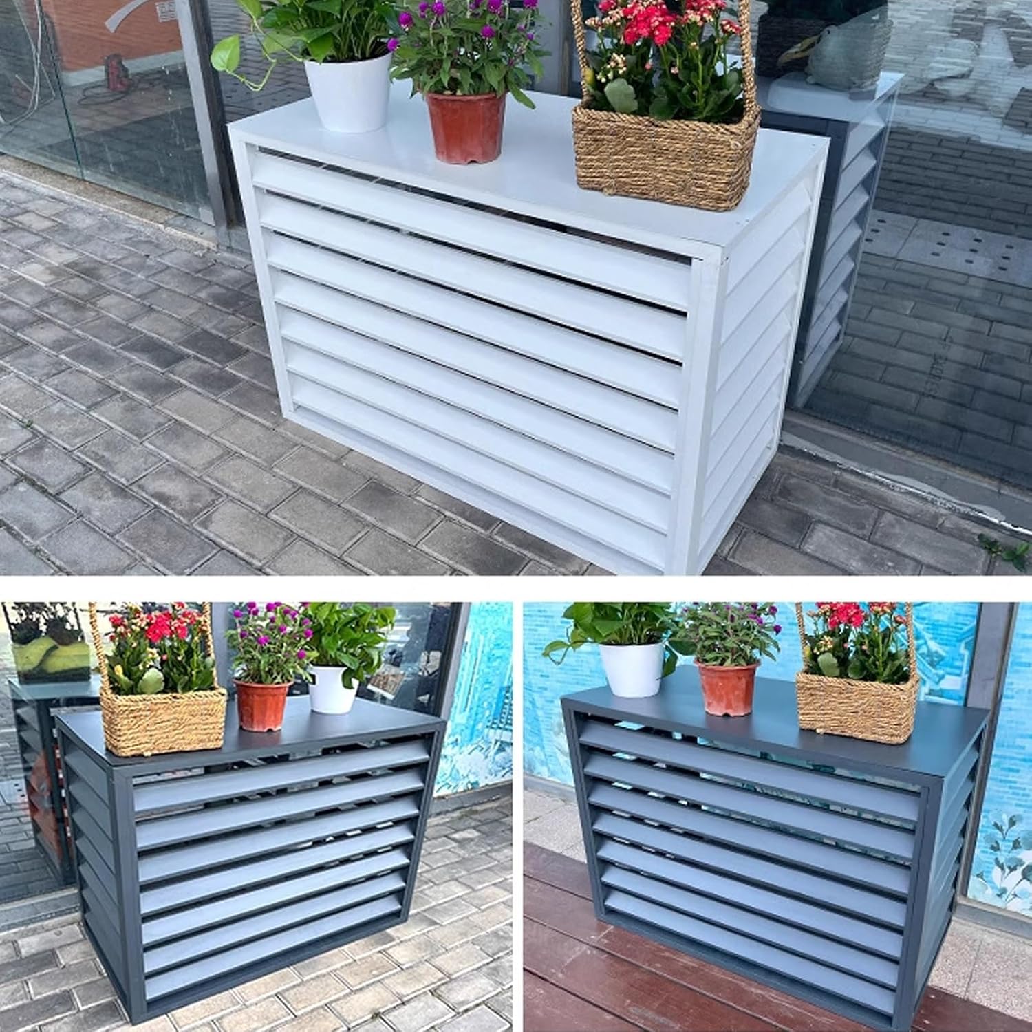 GENERIC Housse En Aluminium à 4 Panneaux Fendue Pour Climatiseur - Pompe à Chaleur Et Poubelle D'extérieur - Clôture Blanche Résistante Aux Intempéries (110 X 60 X 80 Cm)