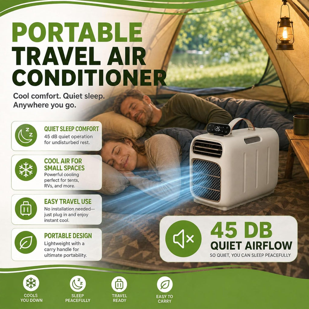  Compact 4700 BTU Portable AC, 450W Mobile Cooler Pour RVs & Tentes, Ventilateur Déshumidificateur 45dB Silencieux Avec Télécommande, Conception Auto-évaporatrice Pour Petits Espaces