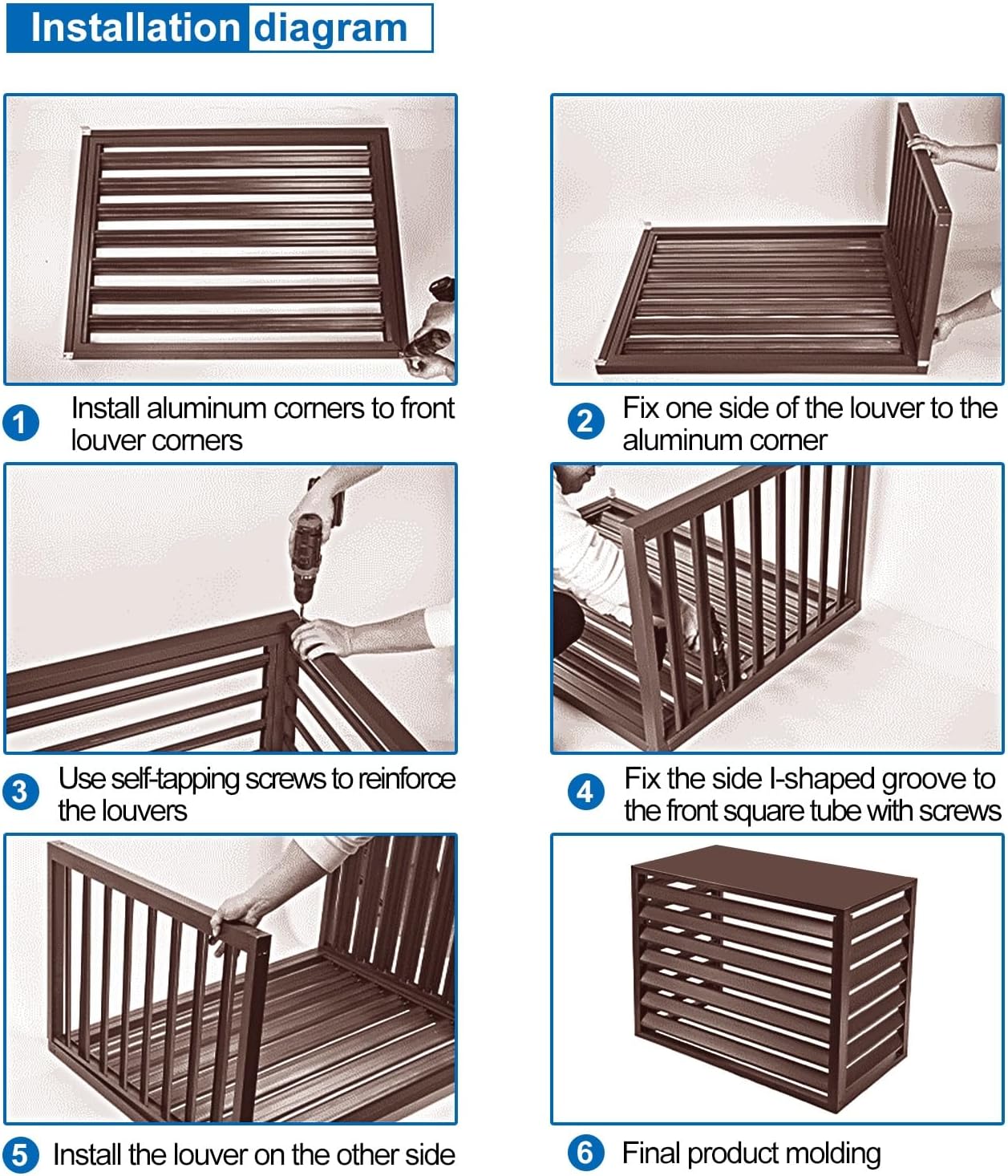 GENERIC Housse De Protection En Aluminium Marron Pour Climatiseur Installation Facile Taille Extérieure 110 X 60 X 80 Cm Bouclier AC Résistant Aux Intempéries Pour Un Usage Domestique