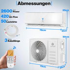  KESSER® Climatiseur SET Split – Wi-Fi/application – Refroidissement A++/chauffage A+ – Réfrigérant R32 – Télécommande, Matériel De Montage 9 000 BTU/h (2 600 Watts) Blanc [Classe énergétique A++]